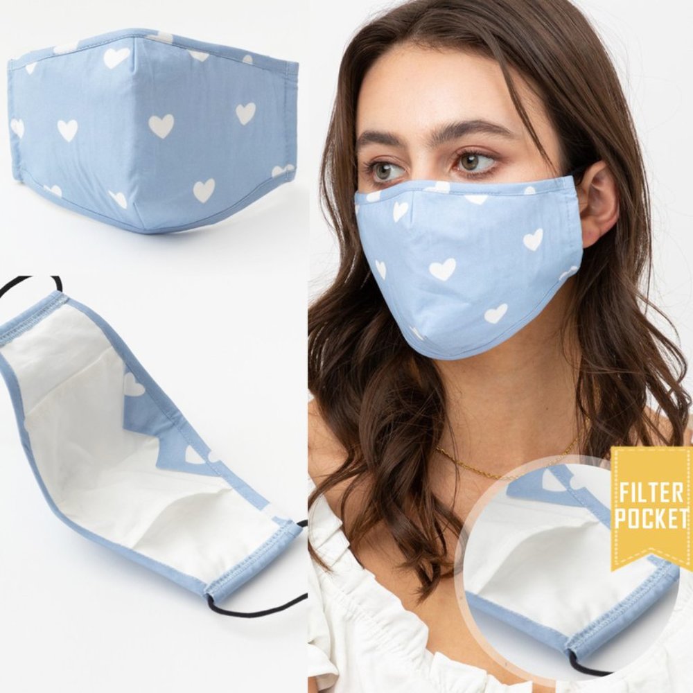 Blue Hearts Reusable 3 Layers Filter Pocket Mask